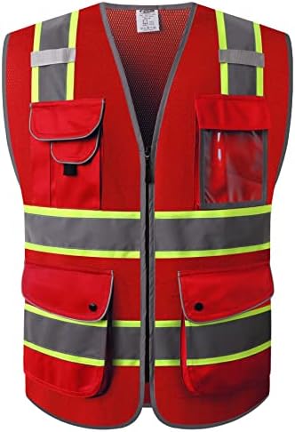 JKSafety Safety Vest for Men Women Reflective Hi Vis JK100 Red 4XL by JKSafety