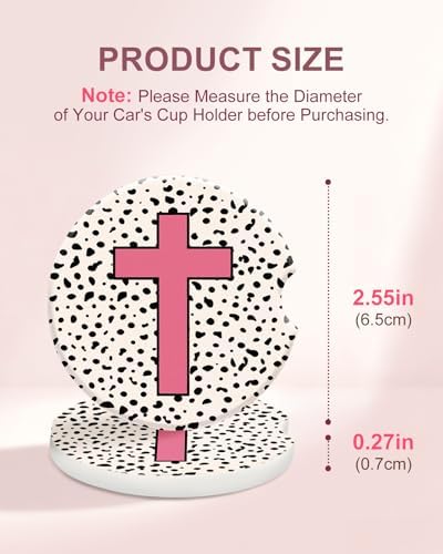 Swooflia Elegant Ceramic Car Coasters Pink Polka Dot Cross Car Decor - Image 2