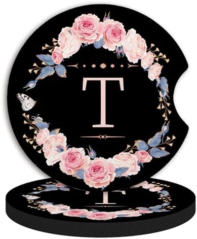 2pcs Letter T Car Coasters, Absorbent Universal neoprener Cup Holder Coasters by Unknown