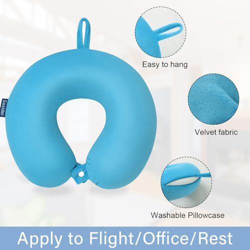 Travel Neck Pillow U-Shaped Memory Foam Airplane Pillow Lake Blue - Image 2