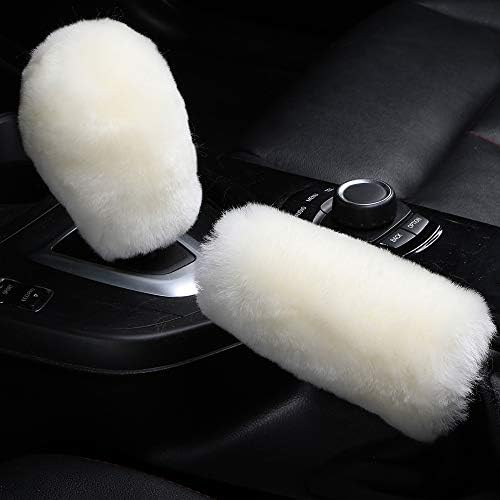3Pcs/Set Pure Wool Fur Furry Steering Wheel Cover, Soft Fluffy Handbrake Cover - Image 3