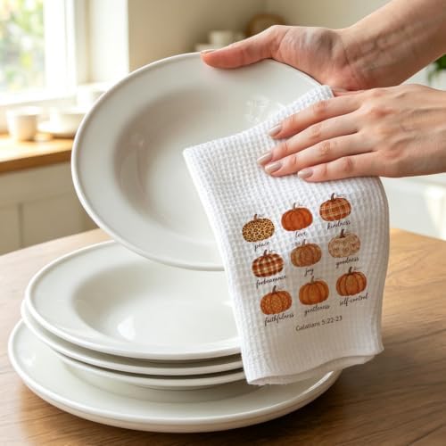 Christian Fall Kitchen Towel, Fruit Of The Spirit Pumpkin Gift Dish Towel - Image 3