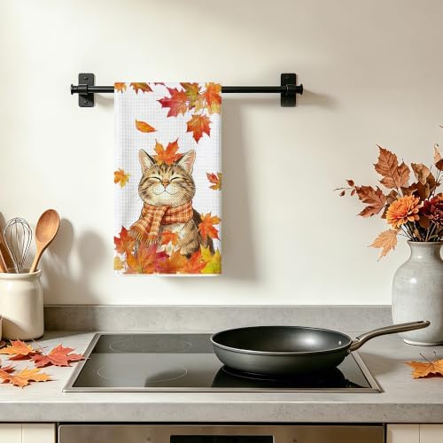 Fall Kitchen Towels, Cat Waffle Hand Towels 16x24 Inch 1-Pack - Image 4