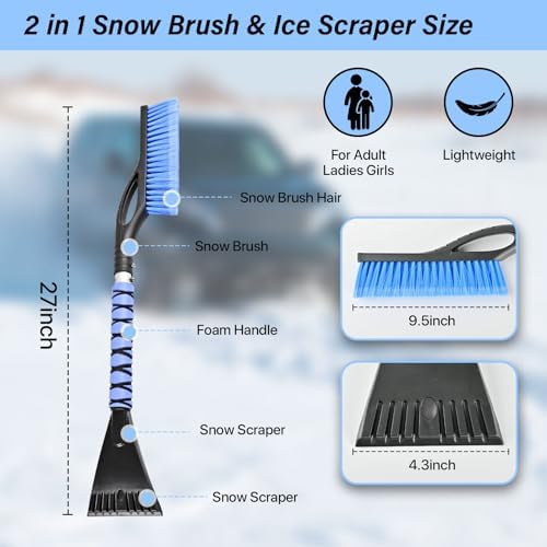 27" Snow Brush and Ice Scrapers Detachable Pivoting, Soft Bristle Head - Image 4