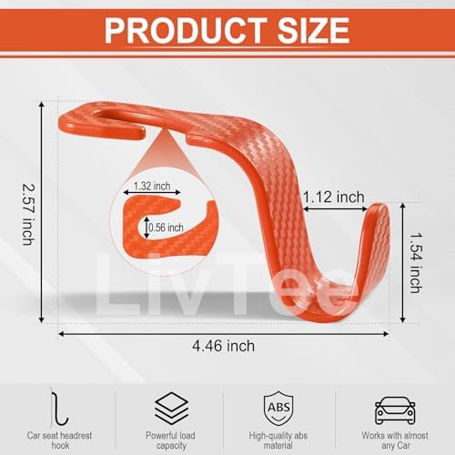 LivTee Car Purse Hook, 4 Pack Universal Auto Seat Headrest Hook Hangers - Image 3