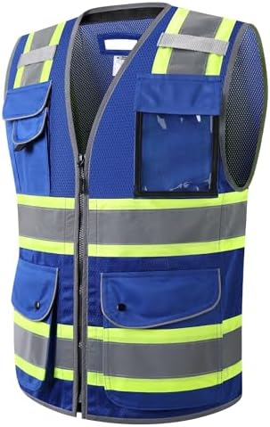 JKSafety 11 Pockets Hi-Vis Blue Mesh Safety Vest by JKSafety
