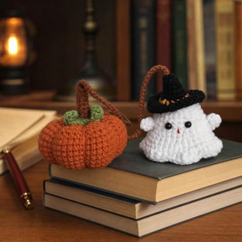 Halloween Crochet Pumpkin Ghost Car Mirror Pendant Charm - Image 7