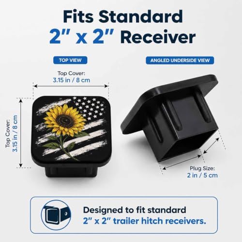 Sunflower American Flag Black 2" Hitch Cover, Rubber Towing Hitch Covers Hitch - Image 2