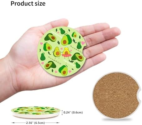 Cute Avocado Car Coasters: Pack of 2, Absorbent Ceramic Drink Cup Holder - Image 2