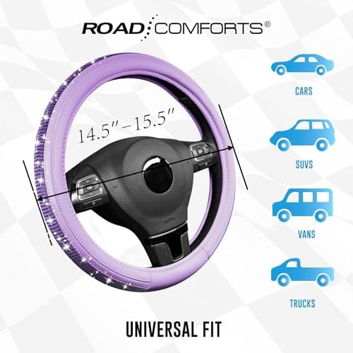 Road Comforts Bling Steering Wheel Cover – Purple Diamond Design, Universal Fit - Image 6