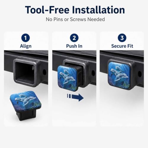 Ocean Dolphins Hitch Cover Receiver Tube Hitch Plug, Tool-Free Install Tow - Image 7
