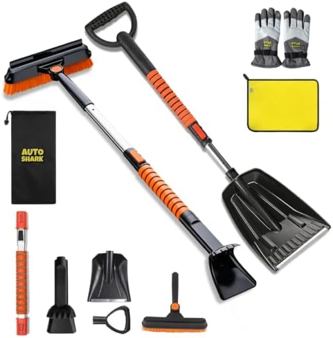7 in 1 Snow Shovel & Snow Brush Kit, 47.2" Ice Scrapers & Snow Shovel Kit by AUTOSHARK