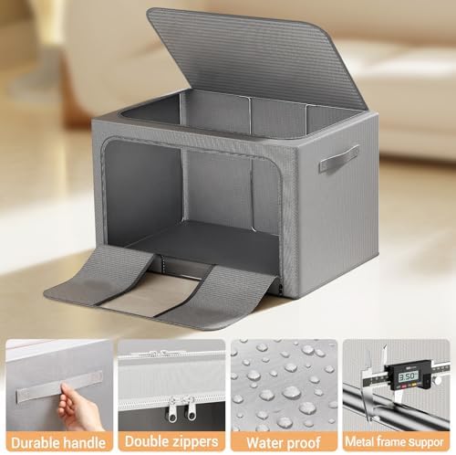 Clothes Storage Bins with Metal Frame, Foldable Clothes Organizers Storage - Image 6