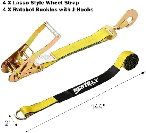 4 Pack Car Tie Down Straps for Trailers, 000LBS Break Strength Wheel Tire Tie - Image 3
