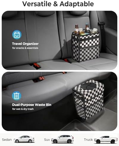 Corduroy Car Trash Can with Lid and Mesh Pockets - Image 5