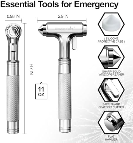 Car Window Breaker and Seatbelt Cutter, All-Metal Safety Hammer - Image 2