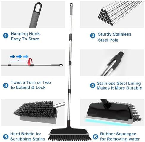 ITTAR Floor Scrub Brush with 55" Long Handle, Stainsless Steel Pole Heavy-Duty - Image 4