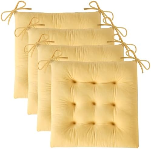 OVOV 4 Pack Chair Cushions for Dining Chairs 15.5"x15.5" Pastel Yellow by OVOV