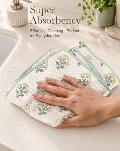 Miss Adola 2pcs Double-Sided Microfiber Kitchen Towels, Vintage Block - Image 3