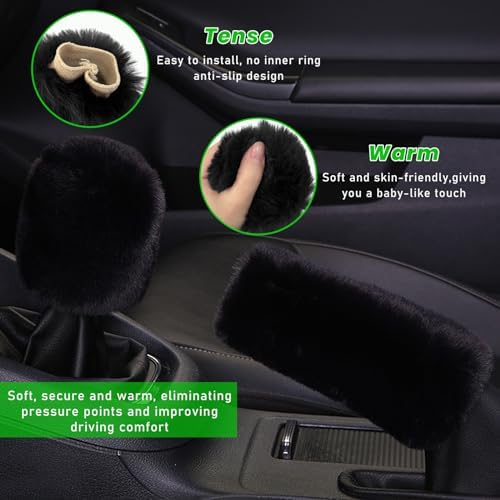 Ziciner 2PCS Plush Car Gear Shift Knob Cover & Handbrake Cover, Comfortable - Image 3