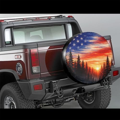 Spare Tire Cover，American Flag Sunset Fores Camper Spare Tire Cover Waterproof - Image 2