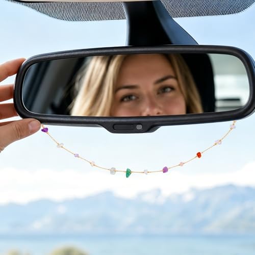 Natural Stone Rearview Mirror Charm Boho Aesthetic Colorful - Image 4