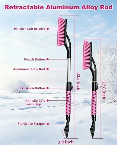 Pink 33 Inch Snow Brush and Ice Scraper - Image 6