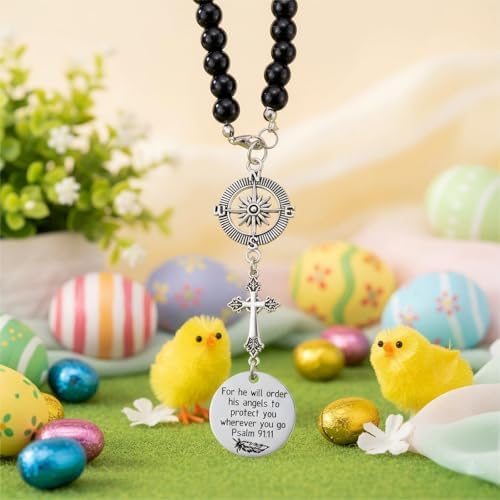 BVB Stainless Steel Guardian Angel Psalm 91:11 Cross Car Mirror Charm - Image 2