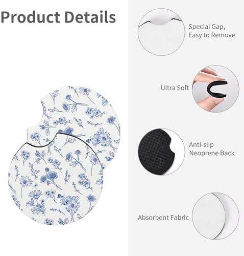 Flower Blue Steering Wheel Cover 15in Cute Women 2 car Cup Coasters - Image 5