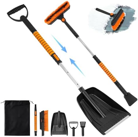 5-in-1 Ice Scrapers Snow Shovel Snow Brush Kit, Extendable Aluminum Foam Grip by HolaDream