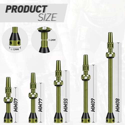 BWSHLF Tubeless Presta Valve Stem 40/44/55/60/65/80/100 mm, Super Light Alloy - Image 3
