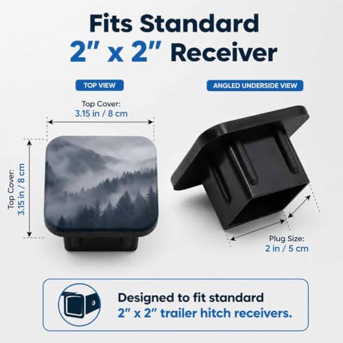 Hitch Cover Receiver Tube Hitch Plug Foggy Forest, Tool-Free Install Tow Hitch - Image 2
