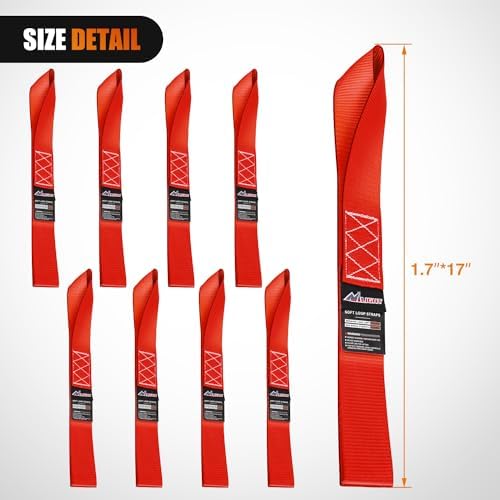 Nilight Soft Loop 1.7"x17" Motorcycle Tie Down Straps 12, 000LBS 8PK Red - Image 2