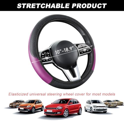 DXNQ Car Steering Wheel Cover, 15 Inch Carbon Fiber Leather Stitching Color - Image 2