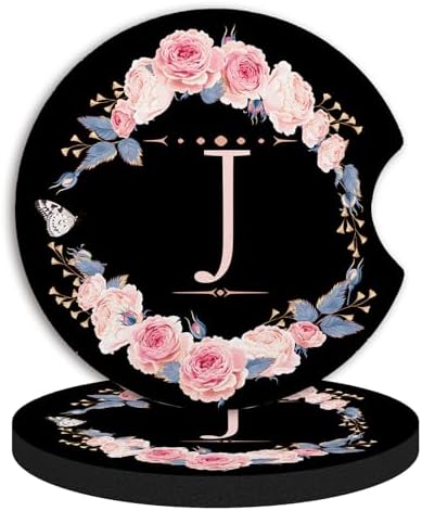 2pcs Letter J Car Coasters, Absorbent Universal neoprener Cup Holder Coasters by Unknown