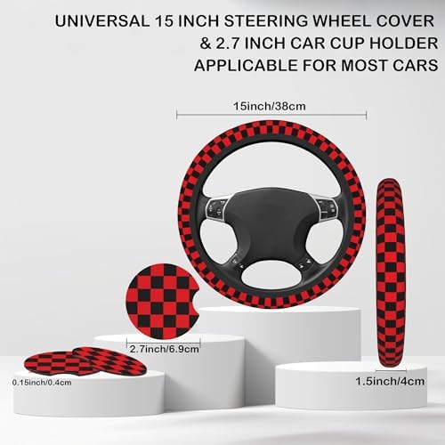 Black and Red Checkered Steering Wheel Cover - Image 2