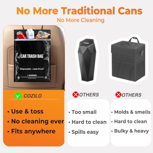 100 Count Disposable Car Trash Bags, Hanging & Stick-On Car Trash Can - Image 3