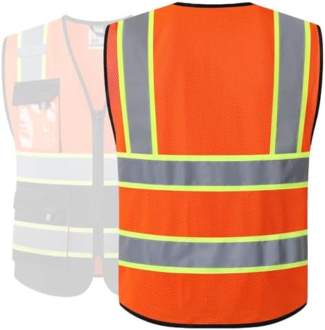 JKSafety Safety Vest for Men Women Hi Vis Reflective Vest JK220 OBlack M - Image 2