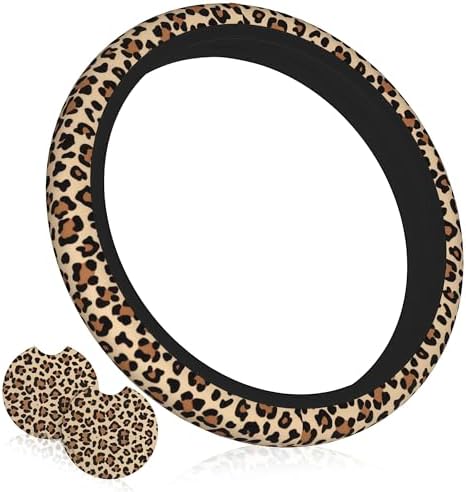 Cheetah Print Steering Wheel Cover Leopard 15 in + 2 car Coasters by Unknown