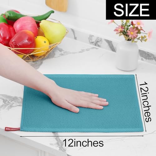 Homaxy 100% Cotton Waffle Weave Kitchen Dish Cloths 8-Pack, Lake Blue - Image 5
