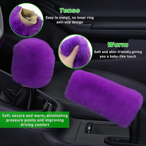 Ziciner 2PCS Plush Car Gear Shift Knob Cover & Handbrake Cover, Comfortable - Image 3