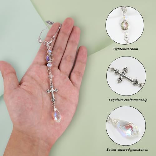 Healing Crystal Rearview Mirror Charm Cross Christian Suncatcher - Image 6