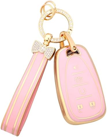 PIFOOG Key Fob Cover for Chevy Pink Gold Soft TPU 5 Buttons Car Keys Case Shell by PIFOOG