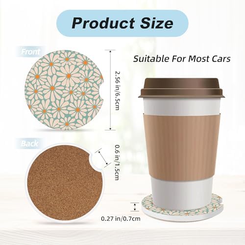 Green Floral Car Coasters for Cup Holders, 2 Pack Car Cup Holder Coasters for - Image 3