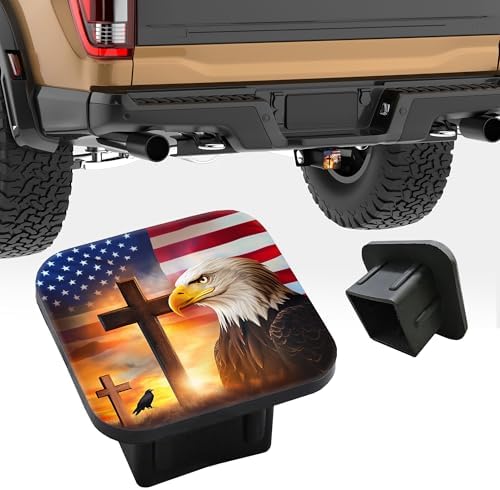 Three Crosses American Flag Hitch Receiver Cover 2" Eagle Trailer Hitch Cover - Image 5