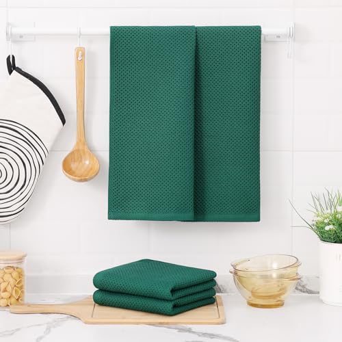 Kitinjoy 100% Cotton Waffle 8-Pack Kitchen Towels, Dark Green - Image 6
