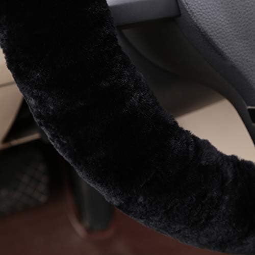Black Fuzzy Sheepskin Car Steering Wheel Cover - Image 3