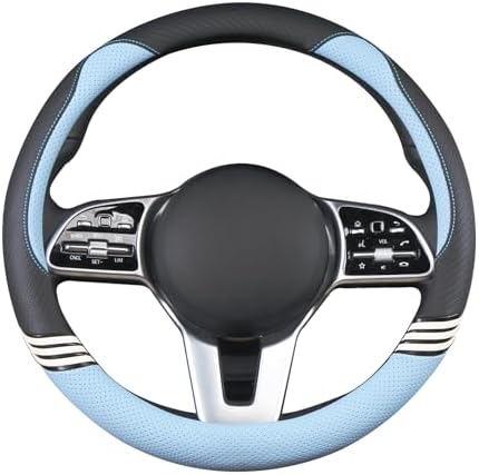 15 inch Cute Leather Steering Wheel Cover Black and Blue - Image 3