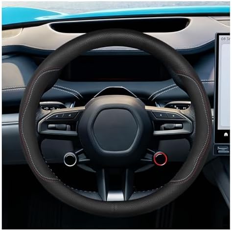 Craedli Black Dual-Line Nappa Leather Car Steering Wheel Cover 14.5-15 Inch by Unknown