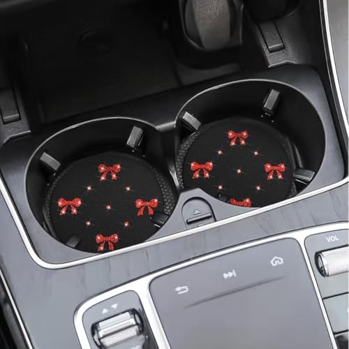 2PCS Car Coasters Rhinestone Bow Cup Holder Pad Anti-Slip Red - Image 5